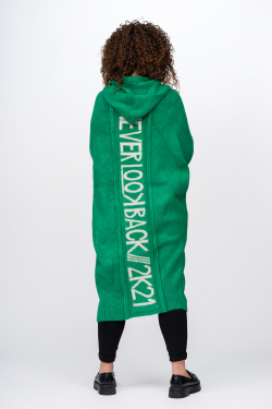 LOOK BACK - zielony długi sweter z kapturem